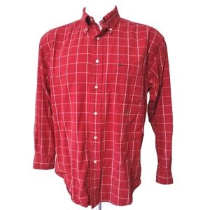 Tommy Hilfiger Shirt L Mens Red Windowpane Plaid Preppy Norm Core Button Down
